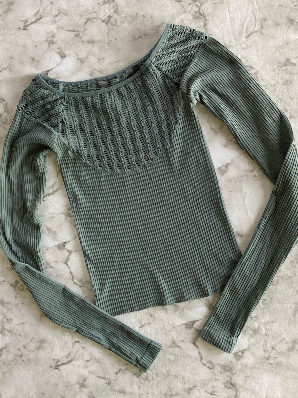 Free People Open-Knit Ribbed long sleeve Top in Sage